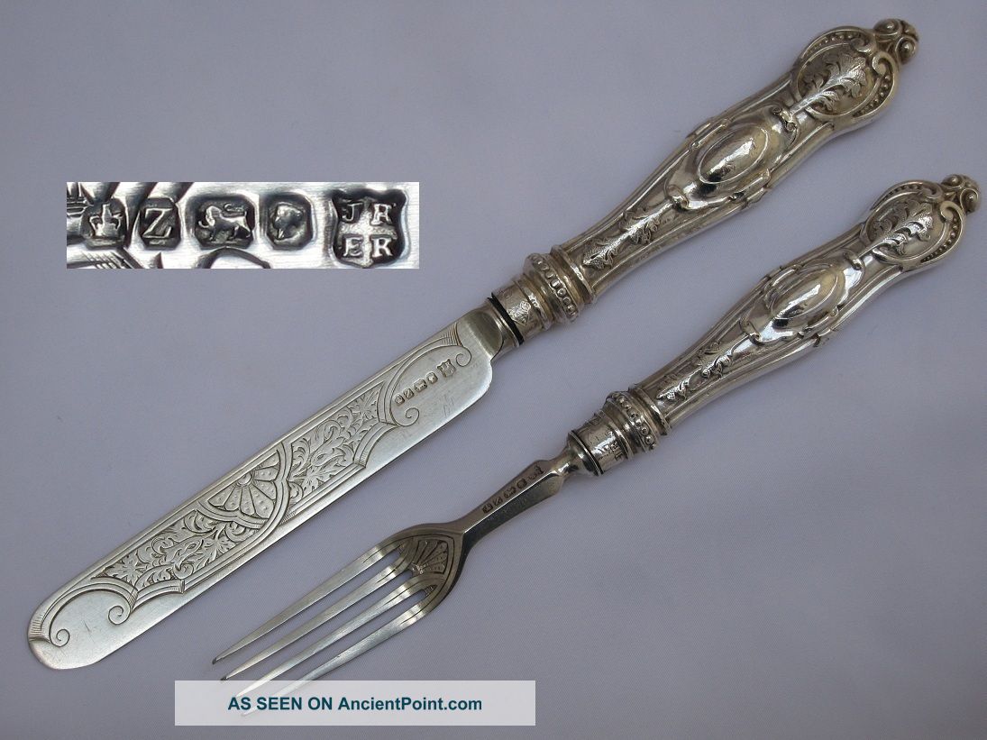 Great Early Victorian 1867 Antique Sterling Silver Cutlery Set Sheffield Other photo