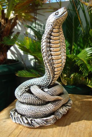 Sterling Silver 999 Stamped Amazing King Cobra Snake Statue One Of Kind photo