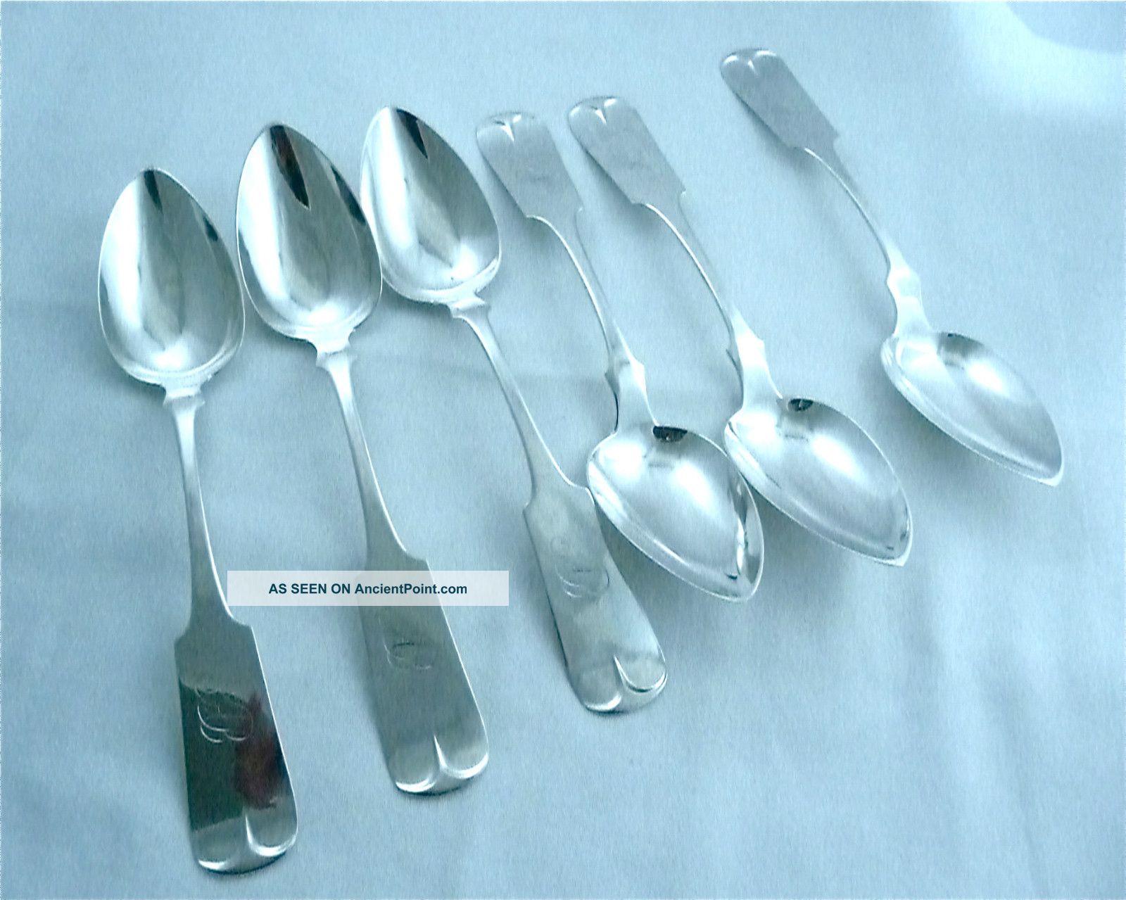 6 Antique Sands & Reineman Coin Silver Soup / Serving Spoons 1845 - 1860 Other photo