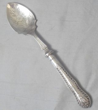Antique 1903 Engraved Epns Bowl Beaded Sterling Handle Jelly/ Cheese Spoon/scoop photo