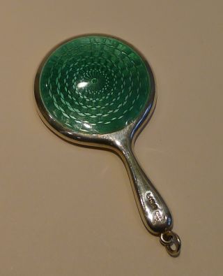 Miniature Sterling Silver Hand Mirror - Chatelaine - Green Guilloche Enamel photo