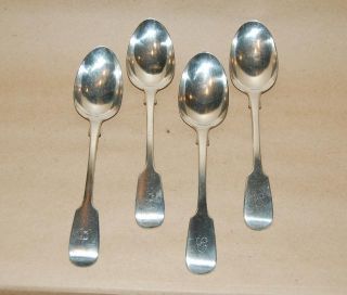Assembled Set Of 4 Antique London Sterling Silver Table Spoons George Adams 1860 photo