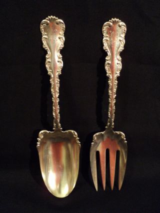 19th C.  Sterling Silver Lg.  Salad Serving Fork & Spoon photo