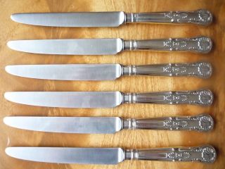 Set 6 Hallmarked Solid Silver Handled Table Knives - Kings Pattern - C J Vander photo