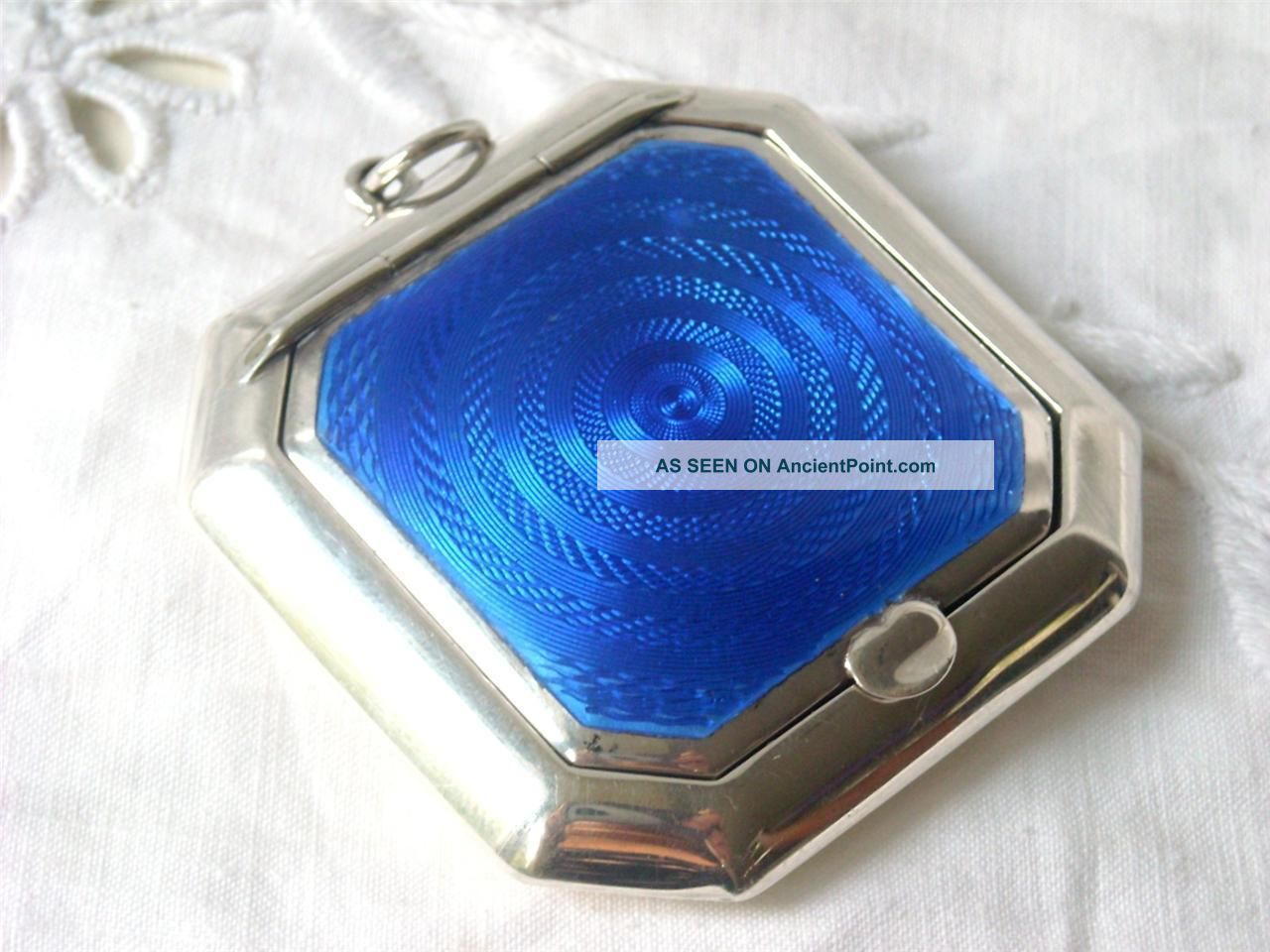 Antique Sterling Silver & Guilloche Enamel Pendant Powder Compact 1921 Other photo