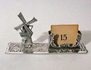 Unusual Continental Silver Figural Windmill Perpetual Calendar photo