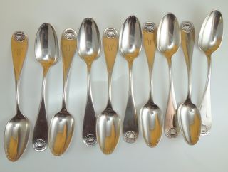 10 Sterling Silver Teaspoons By N.  Harding With Shell Handle & Monogram S12 - 121 photo
