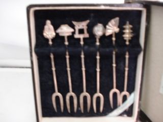 Okubo Brothers Sterling Silver Hors D ' Oeuvre Forks - 6 Pc Set In Box photo