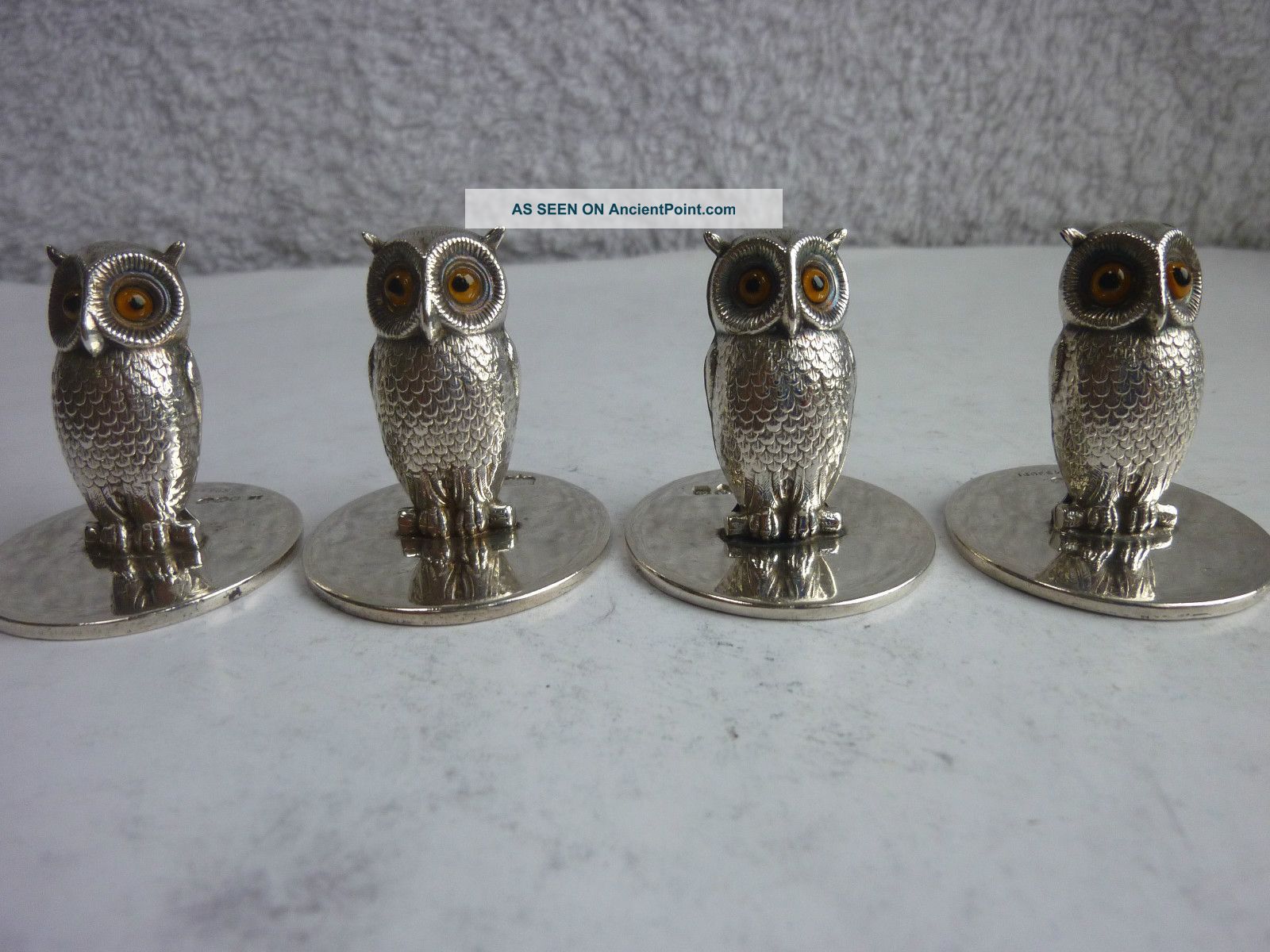 Antique X4 Solid Silver Sampson Mordan Owl Menu Holders Chester 1904 Other photo