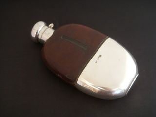 Antique Silver & Leather Hip Flask - 1901 - Spirit - Pocket Flask - Hunting - photo