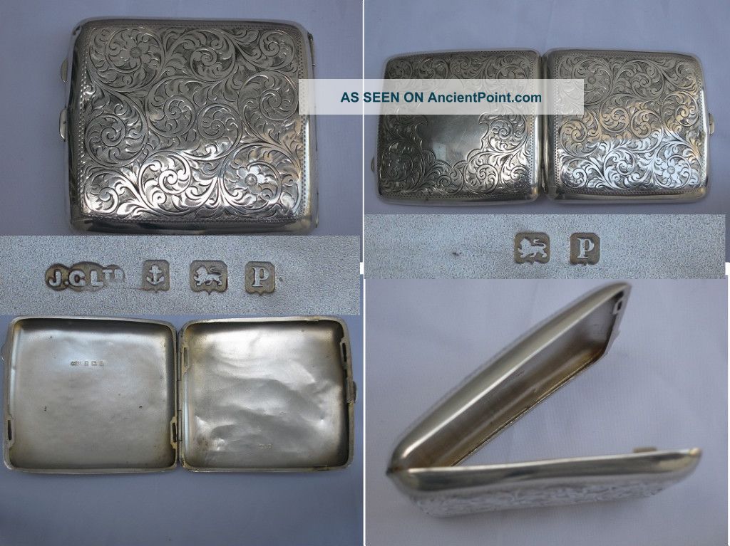 Large Heavy English Sterling Silver Cigarette Case 98gms.  Detailing Other photo
