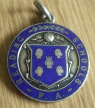 1920 Reading Schools Football Association Solid Silver & Enamel Fob Medal photo
