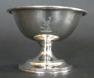 Joseph Ash Georgian Sterling Silver Gilt Circular Salt Bowl Crested Stag 1821 photo
