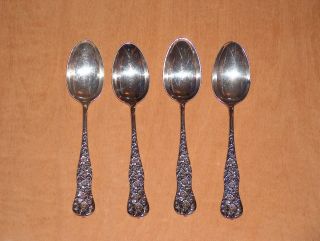 F.  F.  Bonnet Set Of 4 Repousse Sterling Silver Teaspoons 5 7/8 