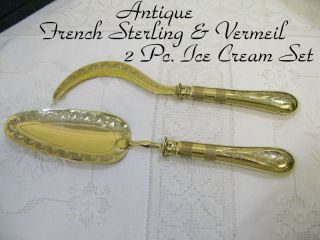 Antique French Minerva & Gilt 2 Pc Ice Cream Set photo