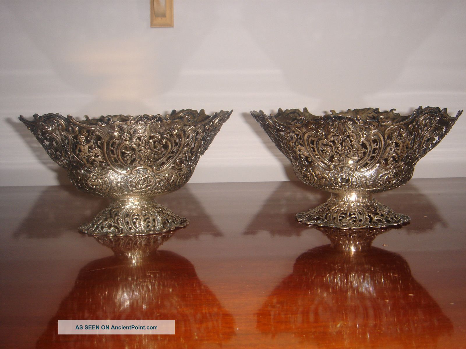 Amazing Pair Antique French 26 Oz.  Sterling Silver Decorative Baskets Other photo