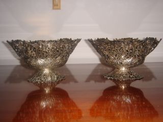 Amazing Pair Antique French 26 Oz.  Sterling Silver Decorative Baskets photo