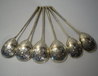 A Set Of Six Bright Cut Russian Gilded Silver Spoons : Moscow 1883 photo