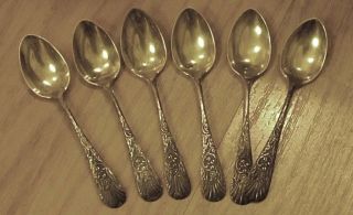 6pc Salt Spoons F M Whiting 1887.  Gilt Bowl Palm Pattern,  Sterling photo