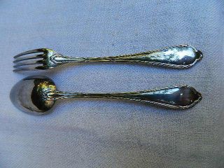 ❀ Sterling Silver Child Mint Spoon & Fork 83 Gr Ravinet D ' Enfert Christofle photo