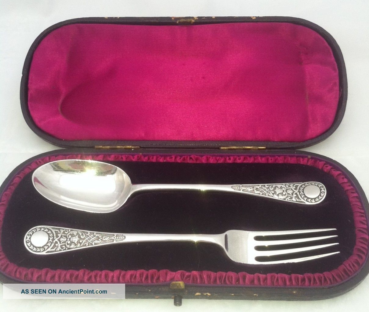 Antique Victorian Sterling Silver Christening Set Box H/m 1885 - Other photo