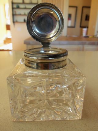 Awesome Large Antique Cut Crystal Ink Well Sterling? photo