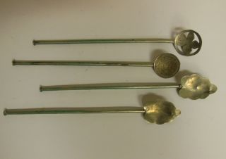 4 Silver Sipper Straws / Spoons - Victorian - 1920s photo