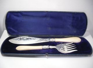 A Cased Antique Silver Fish Serving Set : Sheffield 1874 photo