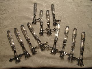 Antique French Sterling Silver Minerva Head Set Of 12 Bone Holders photo