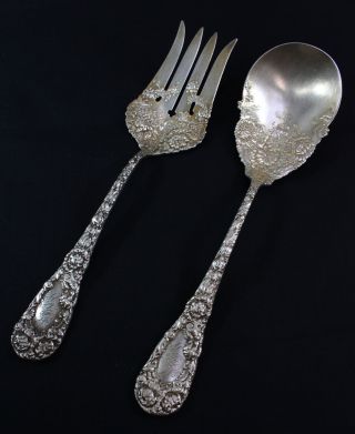 Harris & Shafer Sterling Silver Repousse Flatware Serving Pieces Spoon And Fork photo