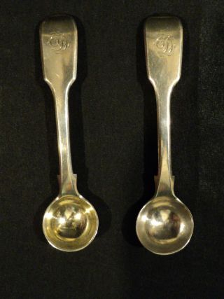 Pair 19th C.  English Sterling Georgian Period Master Salt Spoons,  28 Grams photo