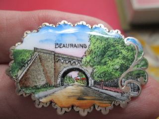 Antique Brooch Silver Tone Hand Painted Enamel photo