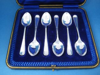 6 Quality English Solid Sterling Silver Teaspoons 1915 Cased & Unpersonalised photo