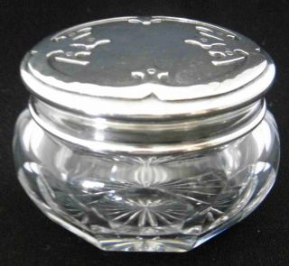 Antique Glass Vanity Dresser Jar Shreve Arts Crafts 14th Century Sterling Lid photo