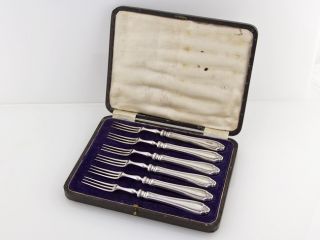 Sterling Silver Cased Set Hors D ' Oeuvres Forks,  Sheffield 1904 photo