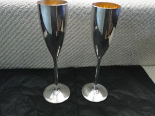 Pair Of Champagne Flute Made In Sterling Silver 925 - Italian C.  1960 photo