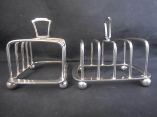 Pair Of Solid Silver Wire Frame Four Slice Toast Racks Sat On Ball Feet - 1936 photo