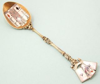 Antique French 1940s Continental Silver & Enamel,  Gambling/ Roulette Spoon photo