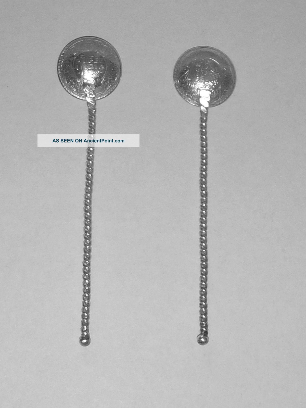 Pair Of 1930s King George India 1/2 Rupee Silver Coin Salt Spoons Salt Cellars photo