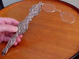 Antique Victorian Edwardian Massive Sterling Silver Lorgnette Eyeglasses photo