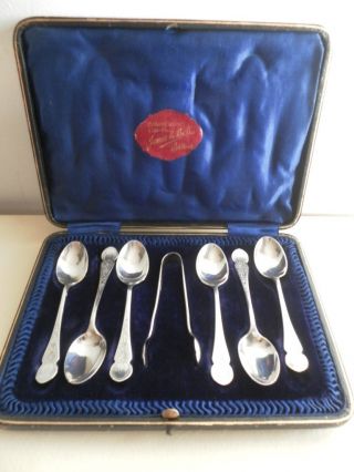 Set Of 6 Silver Spoons & Matching Pair Of Tongs 85g / 3oz Free Uk Post photo