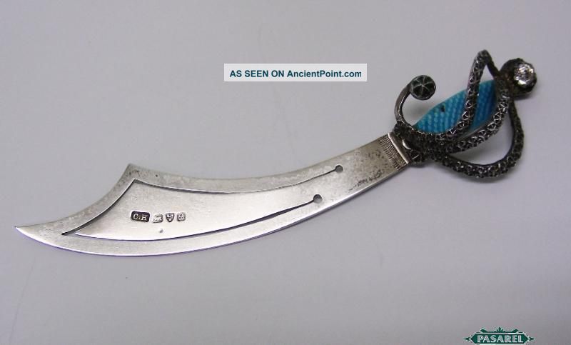 Novelty Sterling Silver & Enamel Sword Bookmark Charles Horner England 1902 Other photo