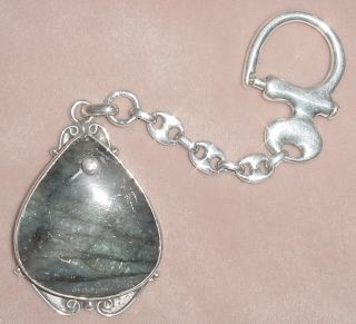 Gorgeous Sterling Silver 925 Labradorite Cabochon Gemstone Key Chain Ring 6 