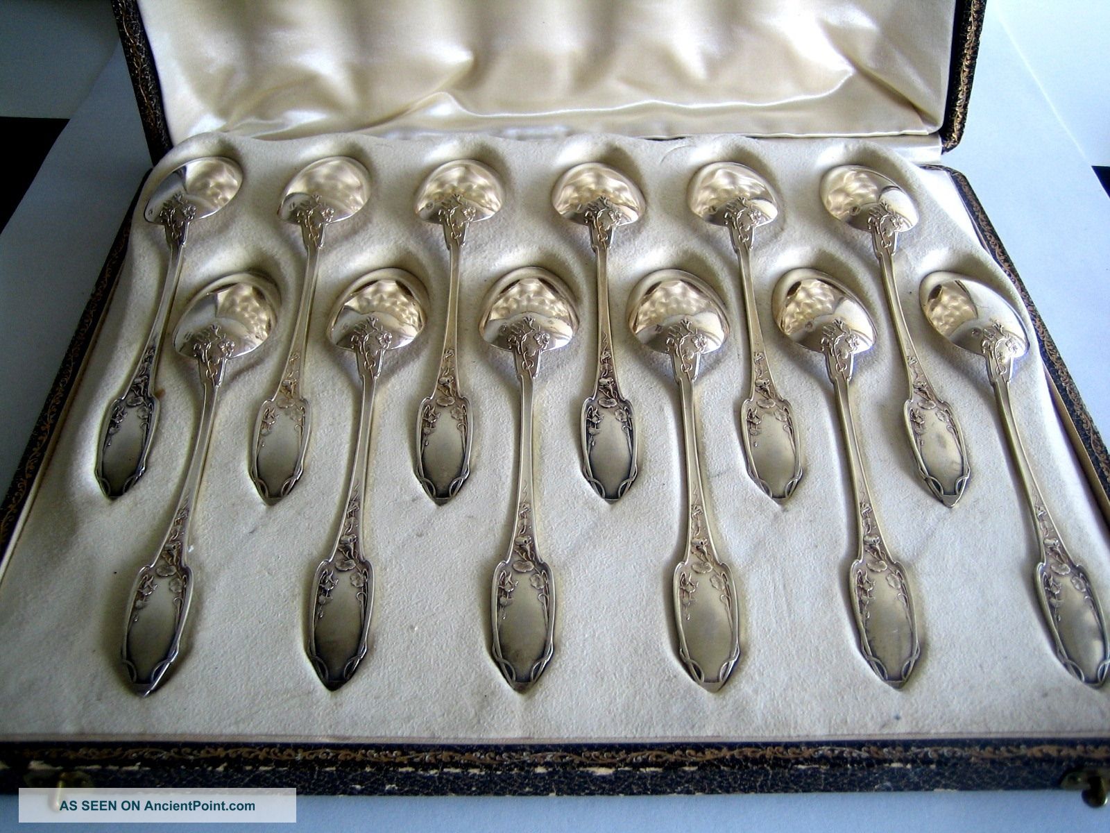 Antique French Art Nouveau Sterling Silver Gilded Tea Or Coffee Spoons 12/ps Other photo