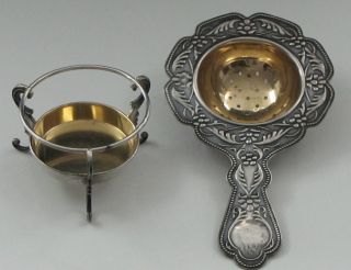 Antique Russian 875 Silver Gilt Tea Strainer photo