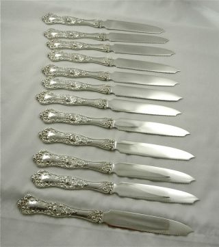 12 Antique Shiebler Sterling Silver Dinner Knives American Beauty Pattern 1896 photo