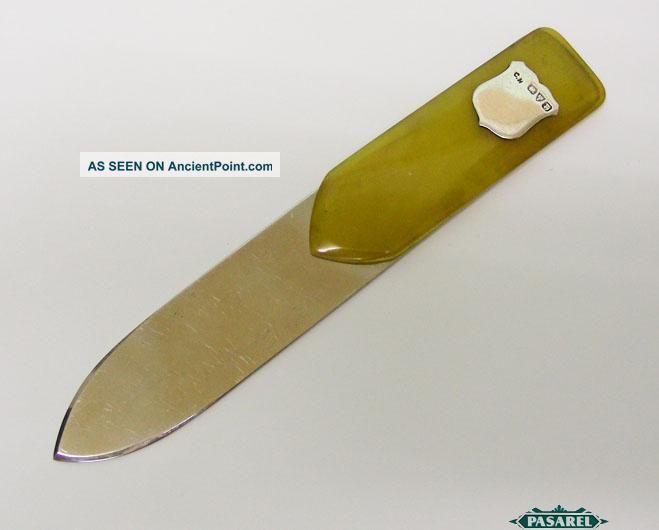 Sterling Silver & Yellow Dorcasine Bookmark Charles Horner Chester England 1937 Other photo