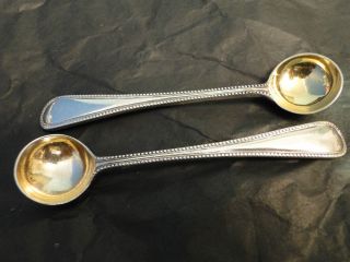 Geo Adams Pair Bead Pattern Salt Spoons Sterling Silver London 1874 photo