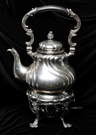 Antique Hermann Behrnd Swirl Pattern Coffee Urn,  Stand &warmer German 800 Silver photo