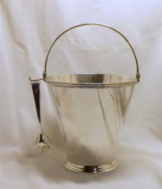 Good Solid Silver Plate Ice Bucket Carry Handle & Tongs Pak Silver 507 Grammes photo